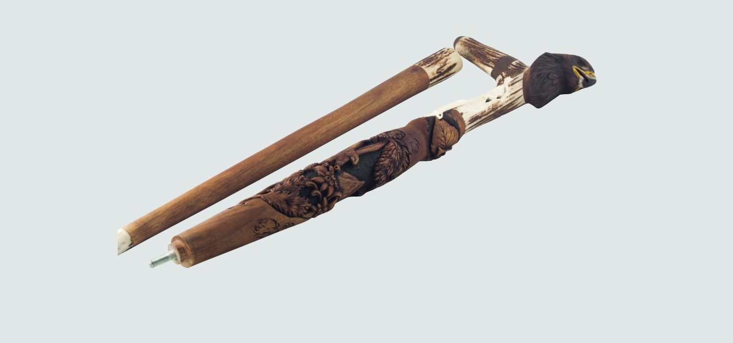 Трость деревянная разкладная с ручкой из рога оленя